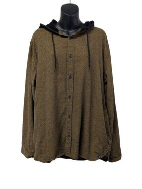 Caliville Men's Size XL Brown Hooded Button-Up Flannel Shirt Jacket Cotton
